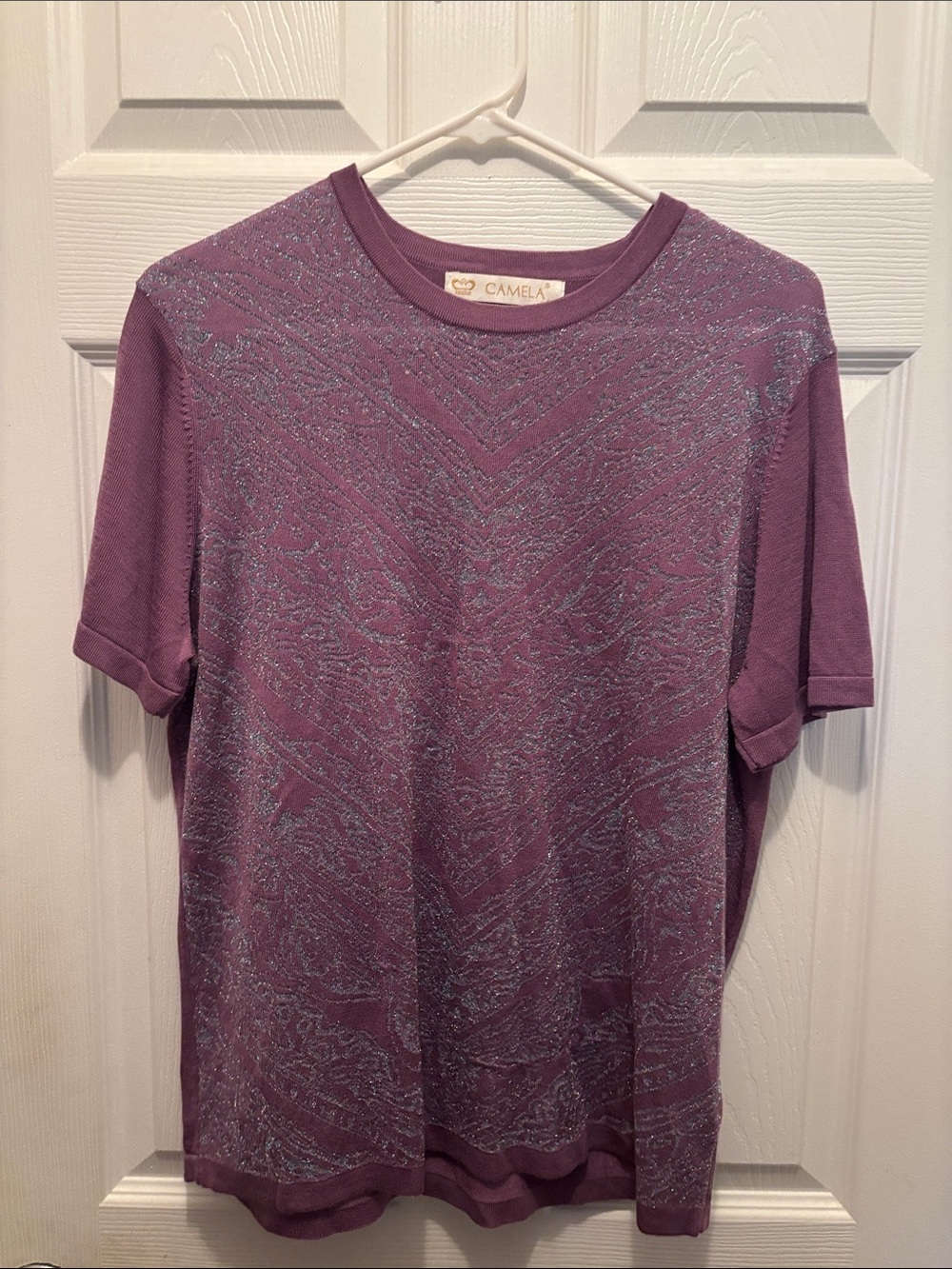 Lavender Short Sleeve Knit Tee with Silver Lurex Detail